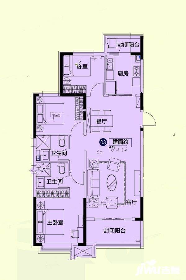 恒大悦府3室2厅2卫131㎡户型图