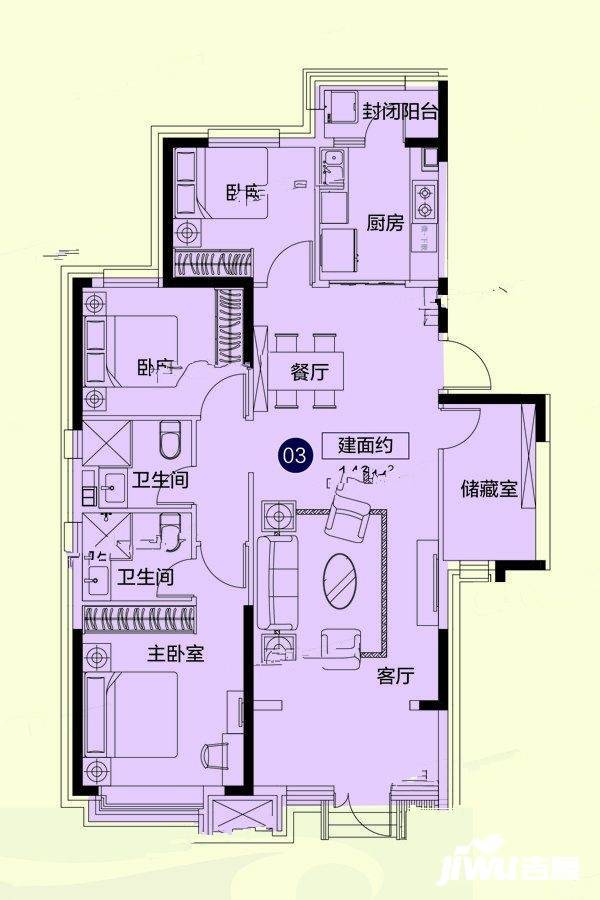 恒大悦府3室2厅2卫140㎡户型图