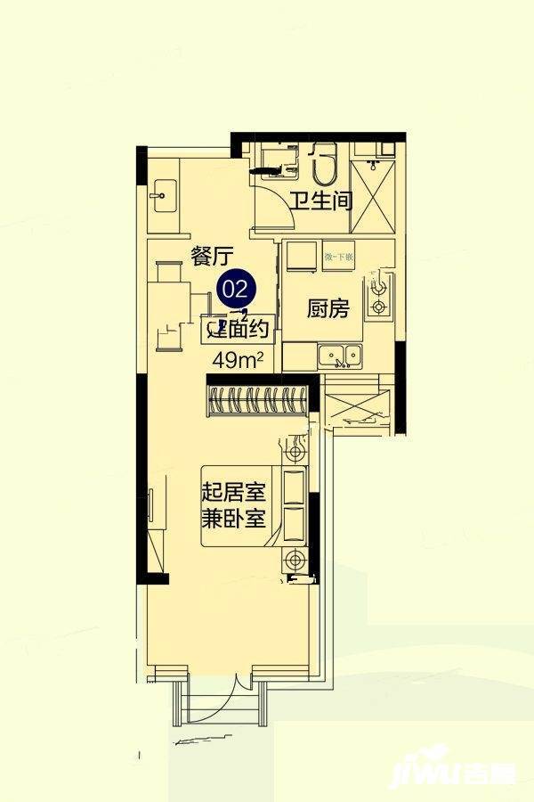 恒大悦府1室1厅1卫49㎡户型图