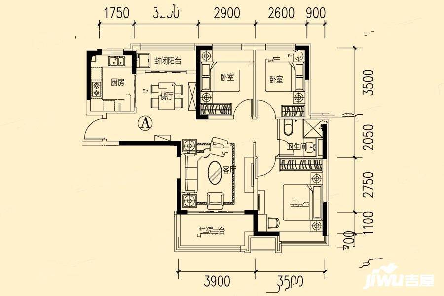 恒大御峰3室2厅1卫112.4㎡户型图