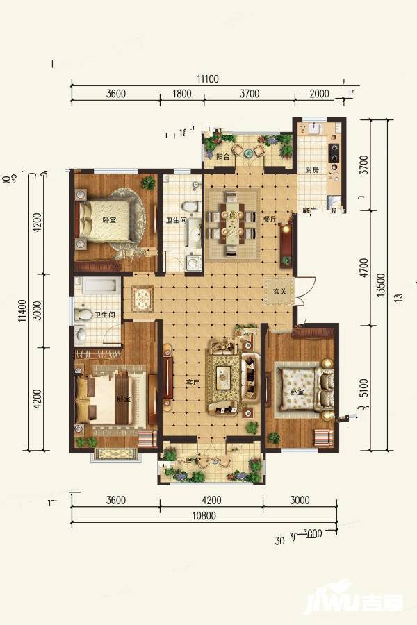 北岸观江国际3室2厅2卫159.6㎡户型图