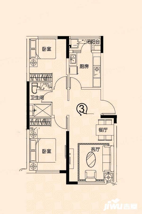 恒大锦城2室2厅1卫92.4㎡户型图