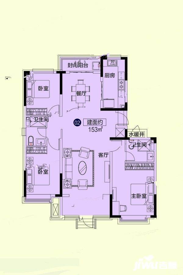 恒大悦府3室2厅2卫153㎡户型图