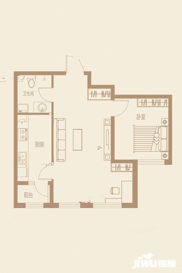 龙跃金水湾1室1厅1卫71.6㎡户型图