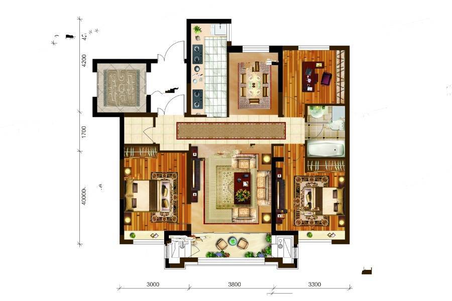 哈尔滨宝能城3室2厅1卫115㎡户型图