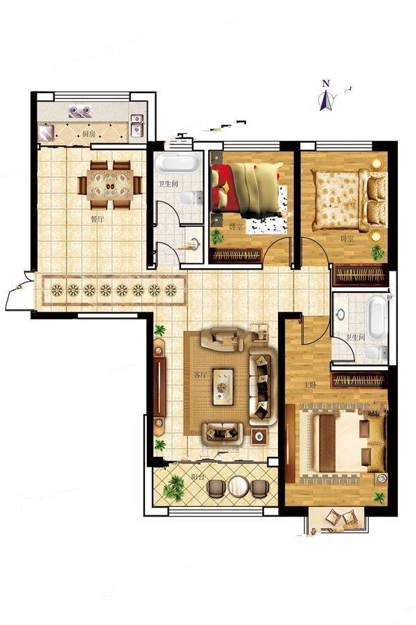 永生紫御华府3室2厅2卫144㎡户型图