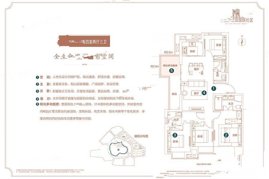 蓝光王府井小镇4室2厅3卫135㎡户型图