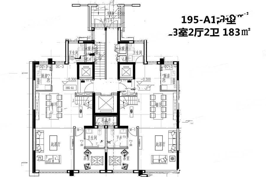 雅居乐御宾府3室2厅2卫183㎡户型图