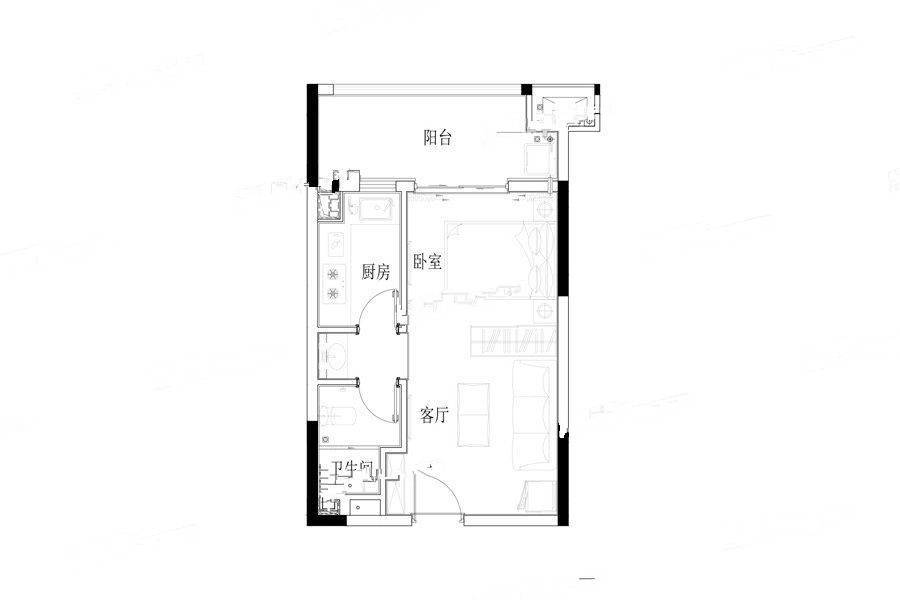 美景美地麟洲1室1厅1卫47㎡户型图