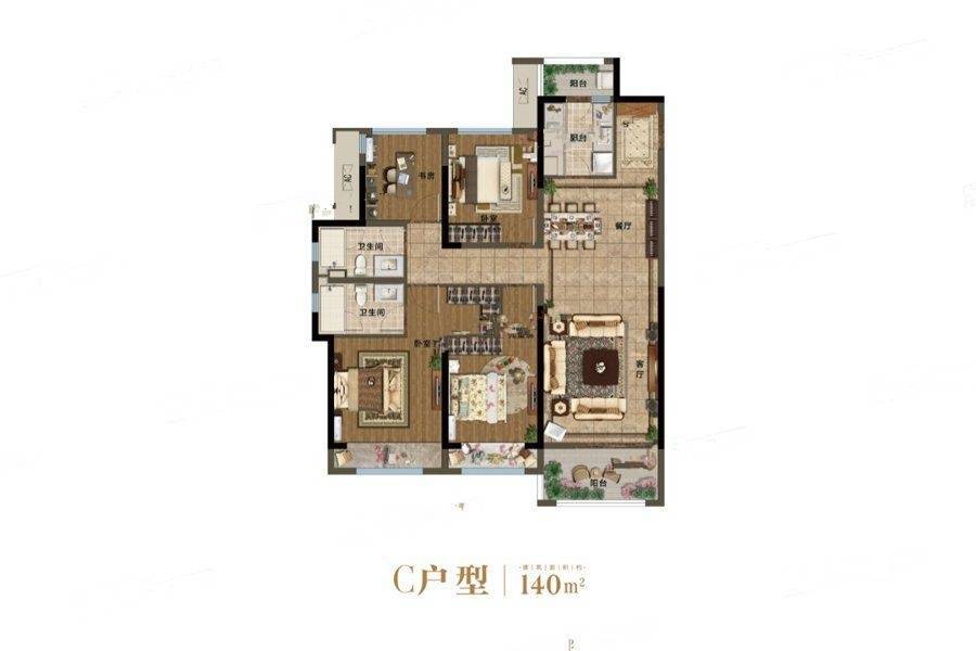 龙湖天宸原著4室2厅2卫140㎡户型图