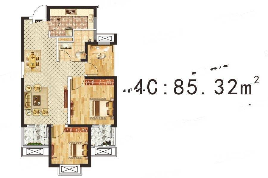 清韵颐景苑3室2厅1卫85.3㎡户型图