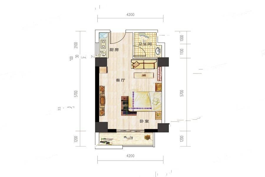 金马凯旋时代广场1室1厅1卫56㎡户型图