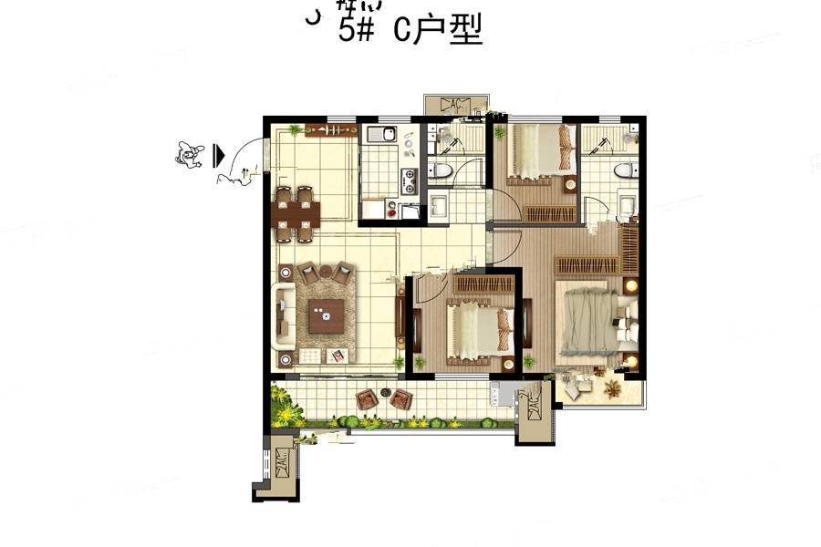 绿都元正望晴川3室2厅2卫110㎡户型图