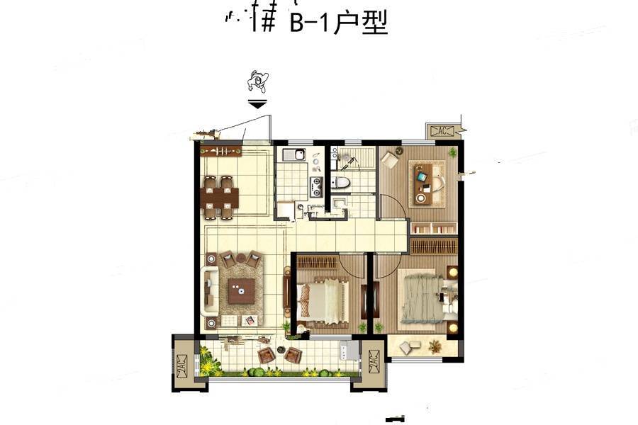 绿都元正望晴川3室2厅1卫95㎡户型图