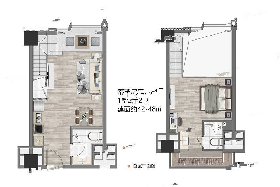 中州臻品民宿1室2厅2卫42㎡户型图