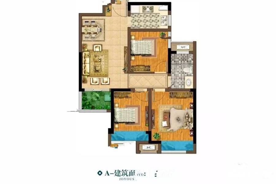 康桥悦城3室2厅1卫89㎡户型图