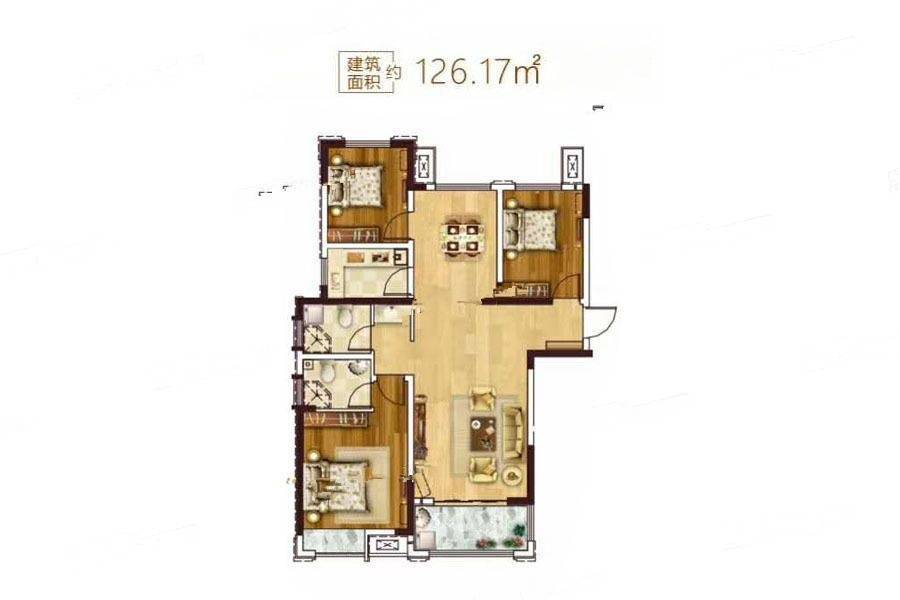 正商美誉铭筑3室2厅2卫126.2㎡户型图