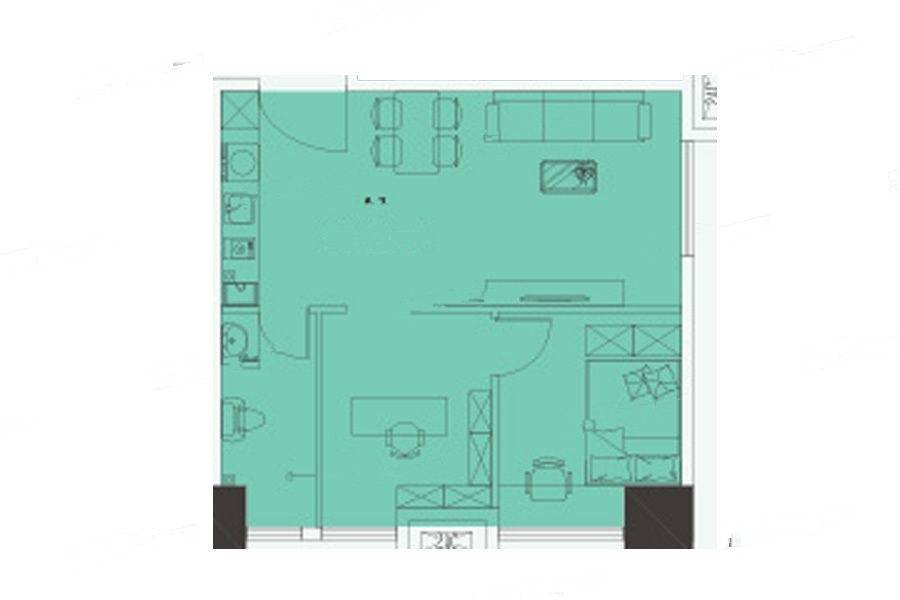 碧源月湖2室2厅1卫90.1㎡户型图