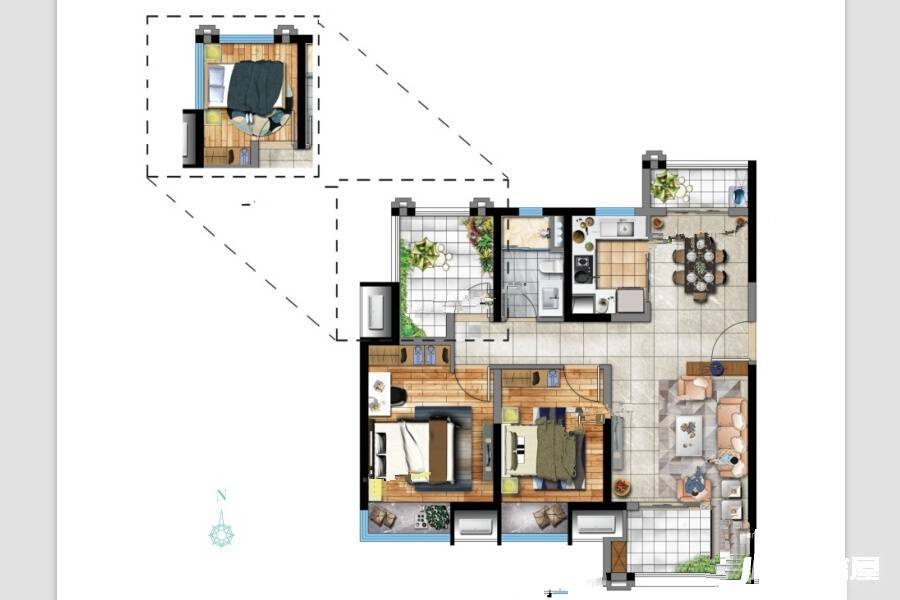 信保春风十里3室2厅1卫99㎡户型图