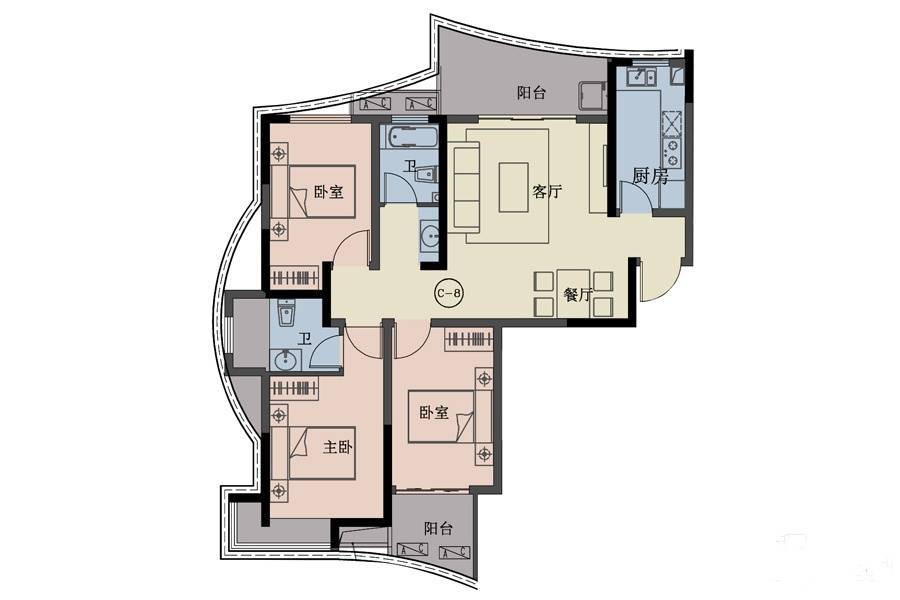 锦美南华府3室2厅2卫118㎡户型图