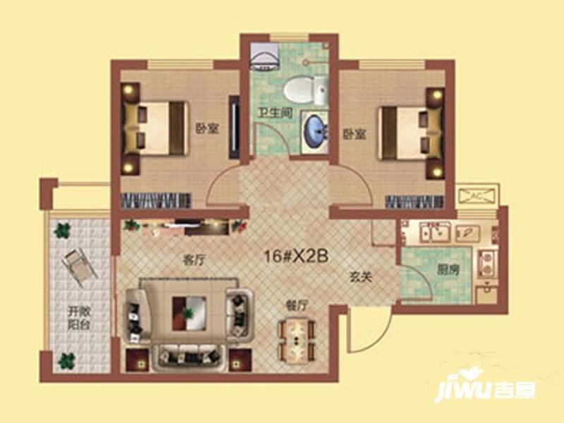 祝福红城2室2厅1卫74.1㎡户型图