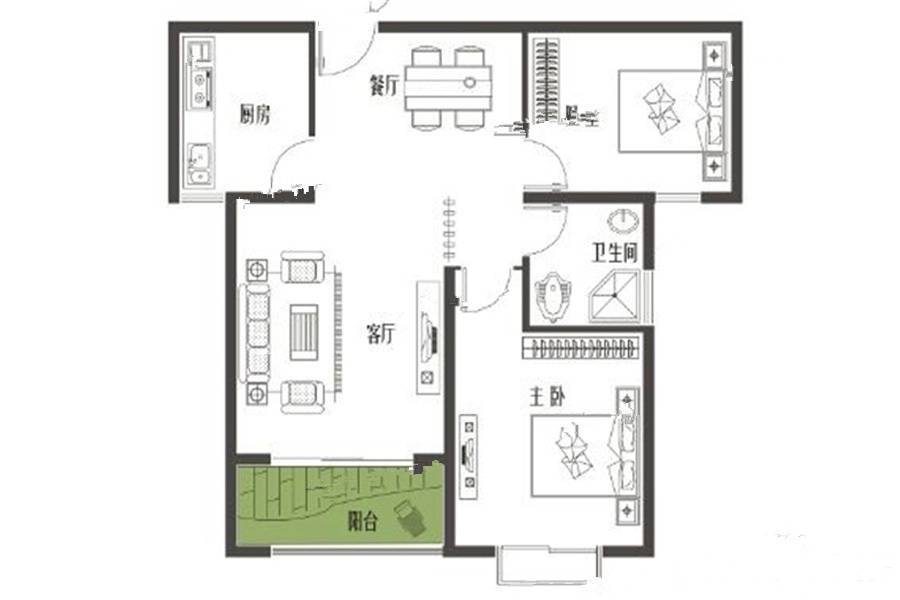 腾盛第五城2室2厅1卫80㎡户型图