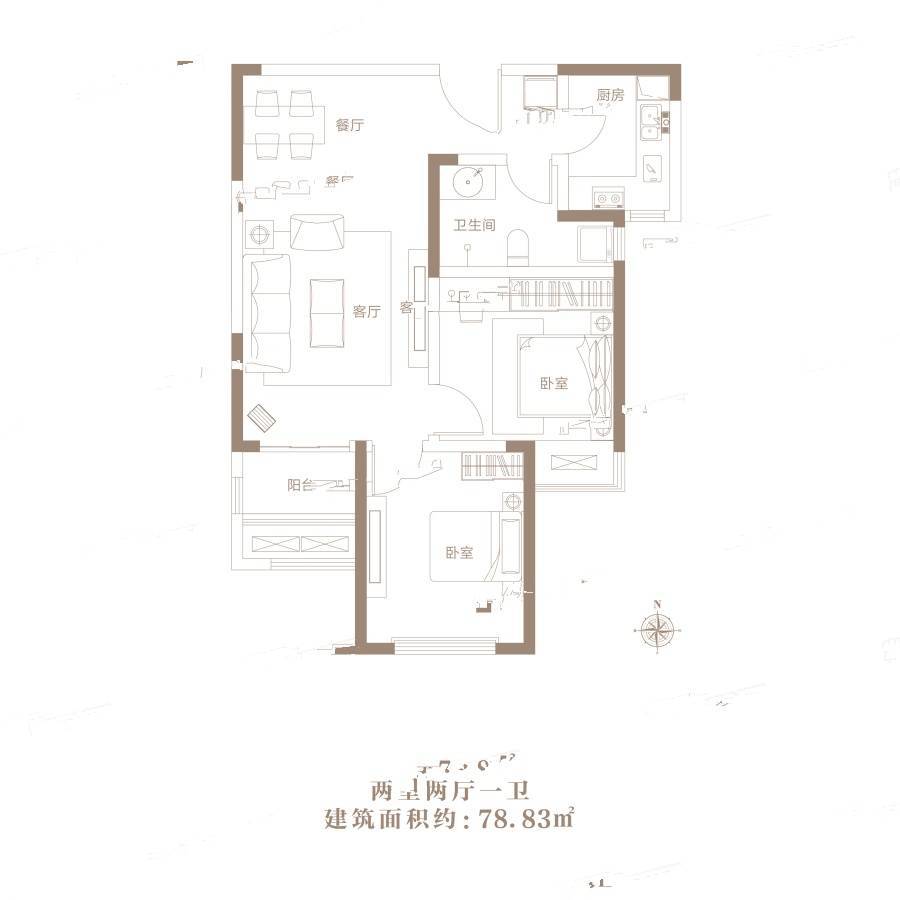 金水世纪城2室2厅1卫78.8㎡户型图