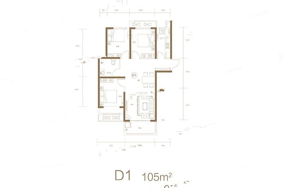 谦祥万华城3室2厅1卫105㎡户型图