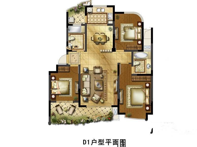 银河湾3室2厅2卫125㎡户型图