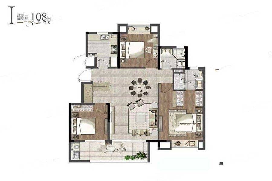 万科翡翠甲第3室2厅2卫108㎡户型图