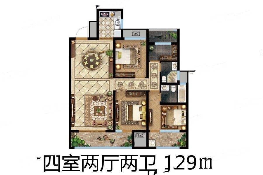 绿地万和城4室2厅2卫129㎡户型图