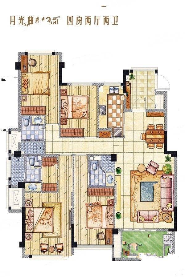 三盛国际公园香缇时光二期4室2厅2卫142㎡户型图