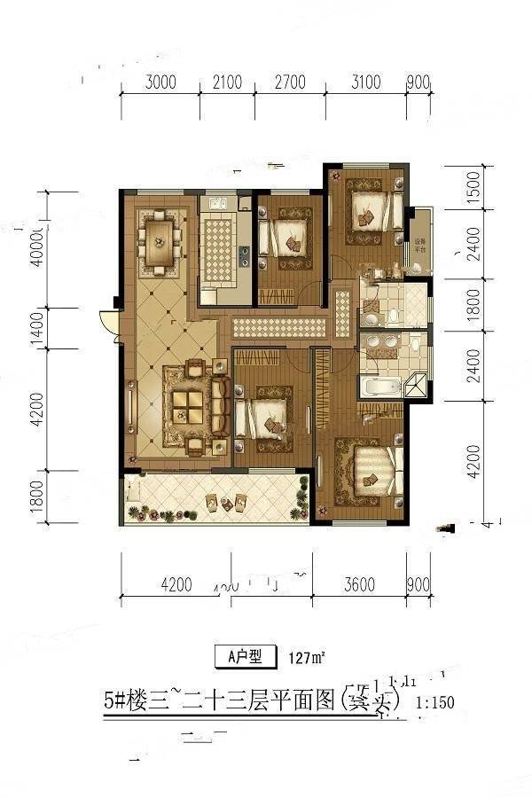 中庚香山新时代4室2厅2卫127㎡户型图