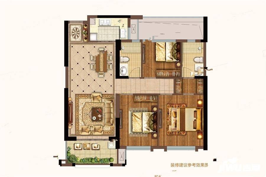 世茂金辉璀璨滨江3室2厅2卫115㎡户型图