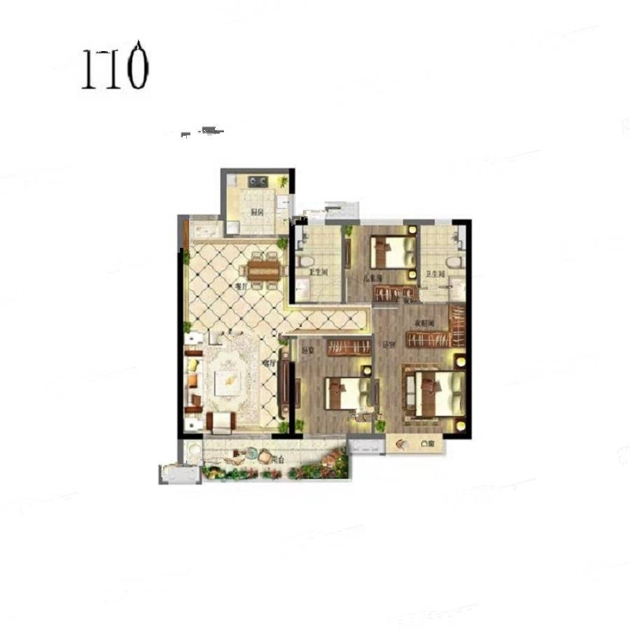 奥园翡翠岚都3室2厅2卫110㎡户型图