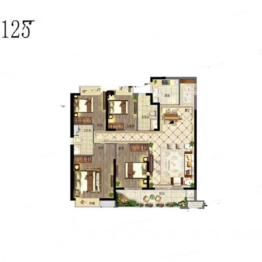 奥园翡翠岚都4室2厅2卫125㎡户型图