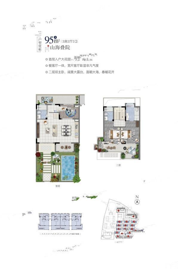 世茂印山海3室2厅3卫95㎡户型图