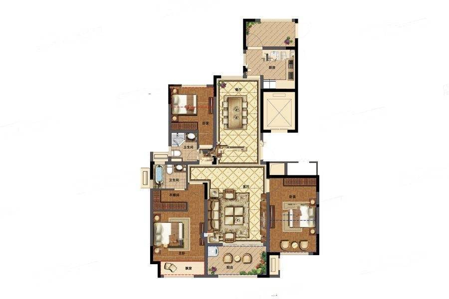 翡翠御府3室2厅2卫136㎡户型图