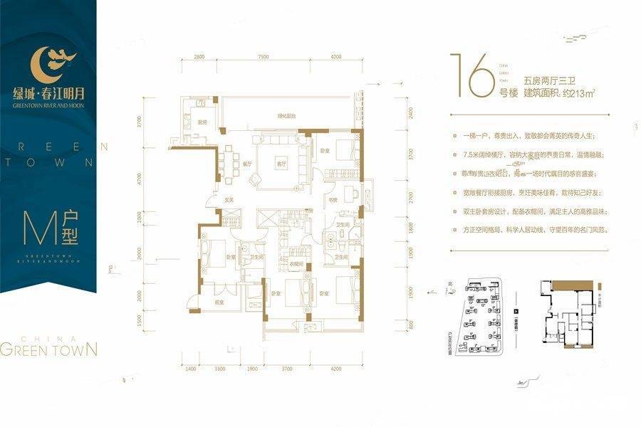 绿城春江明月5室2厅3卫213㎡户型图