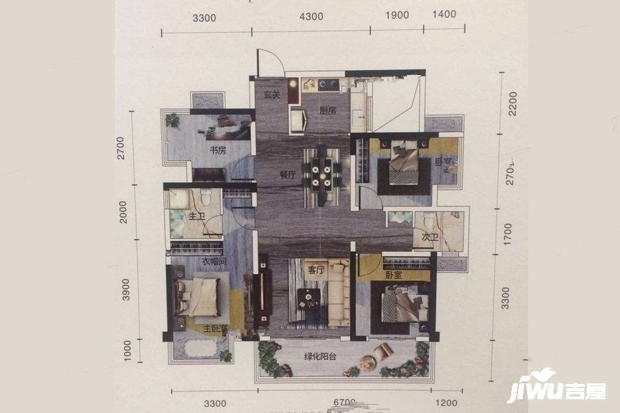 彰泰红4室2厅2卫113㎡户型图