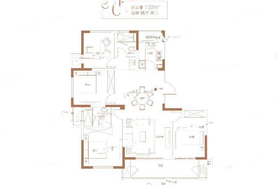 金地珑悦湾4室2厅2卫133㎡户型图