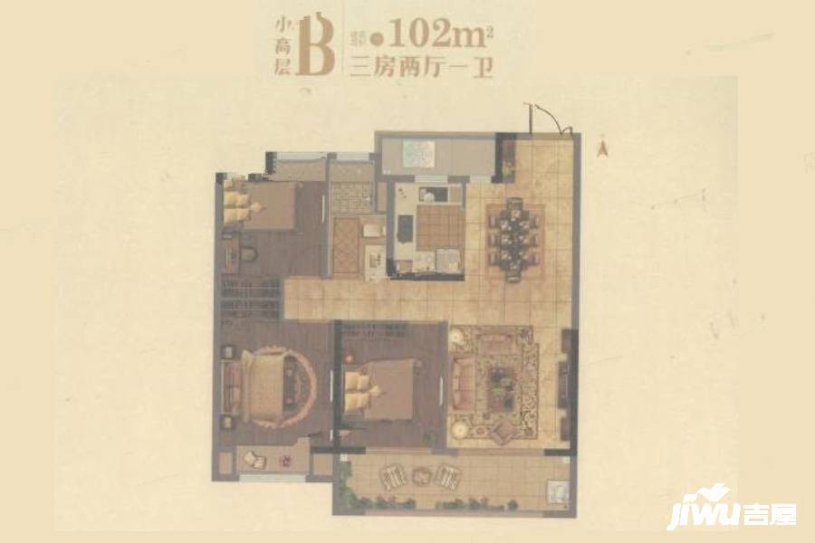 美的翰林府3室2厅1卫102㎡户型图