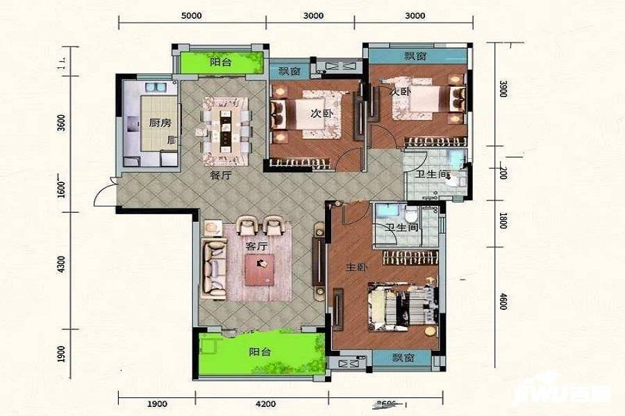 龙凤生态城安澜园3室2厅2卫125.8㎡户型图