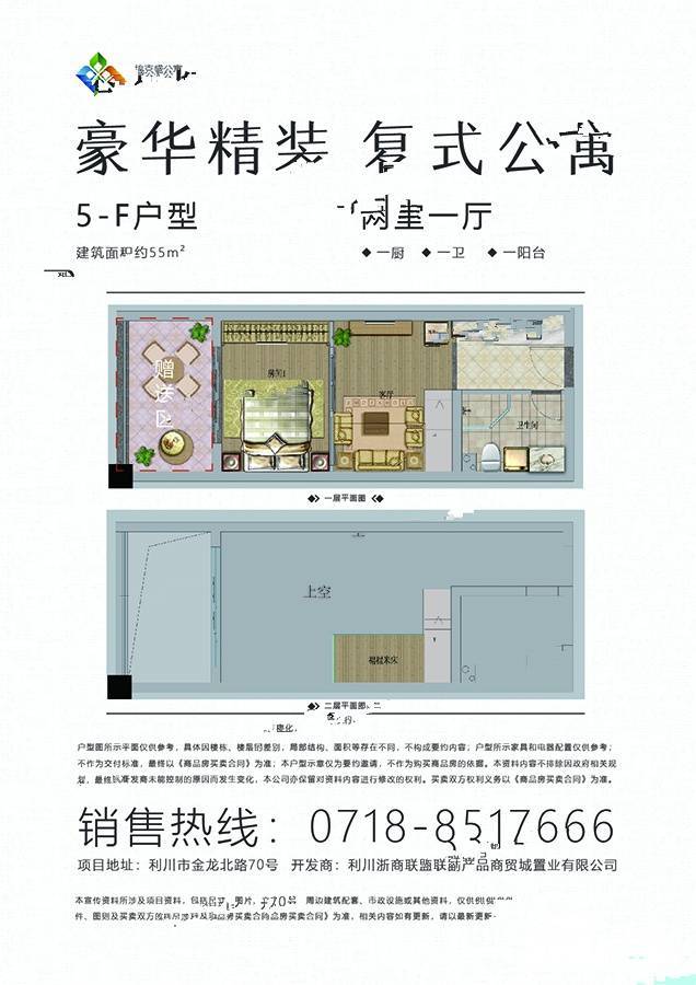 利川农贸城埃克盛公寓2室1厅0卫55㎡户型图