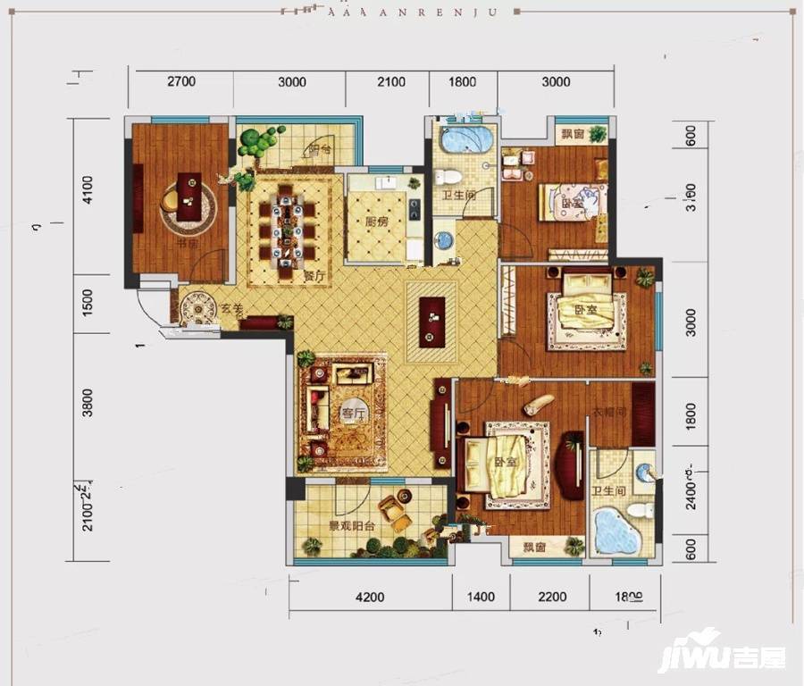 白杨仁居4室2厅2卫144㎡户型图