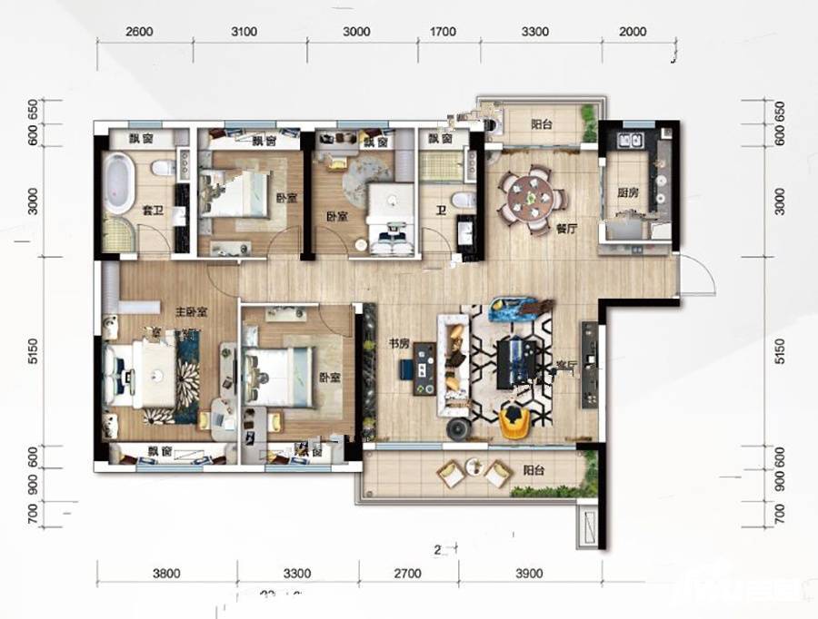 巴东碧桂园4室2厅2卫155㎡户型图