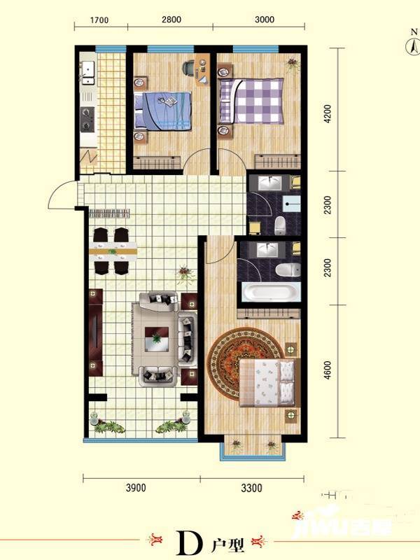 金汉御园3室2厅2卫124㎡户型图