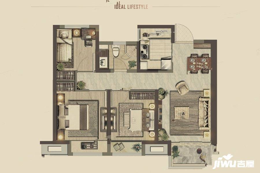 绿地新里城3室2厅1卫90㎡户型图