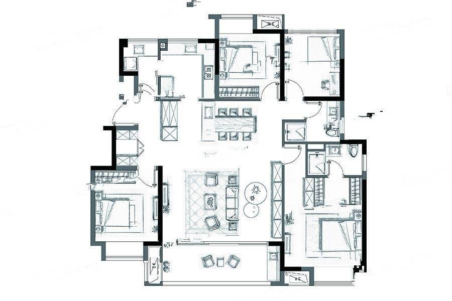 万科翡翠公园4室2厅2卫133㎡户型图