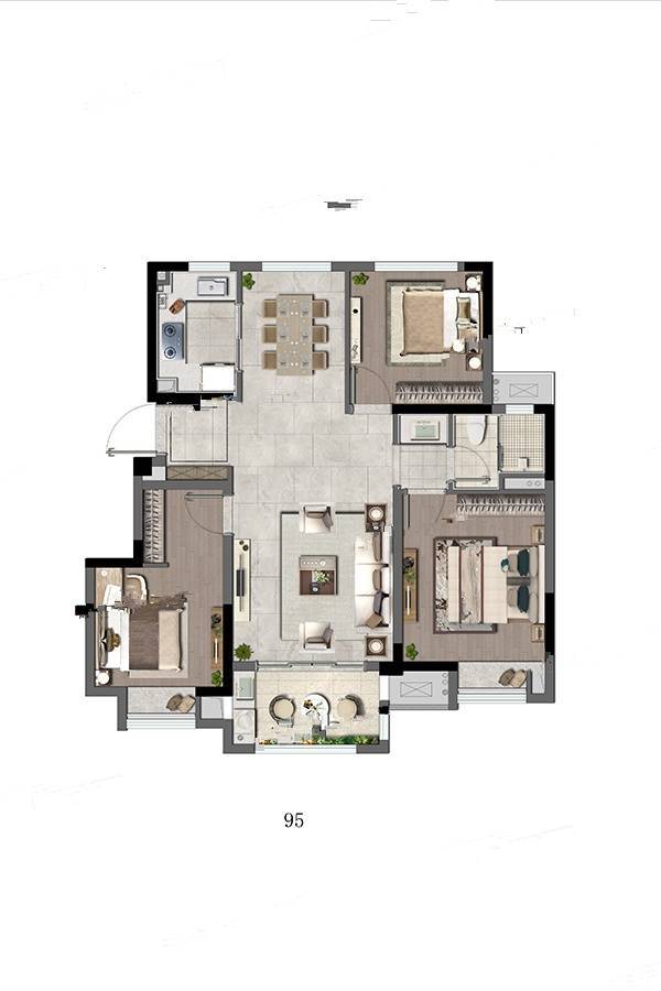 弘阳建都时光樾3室2厅1卫95㎡户型图